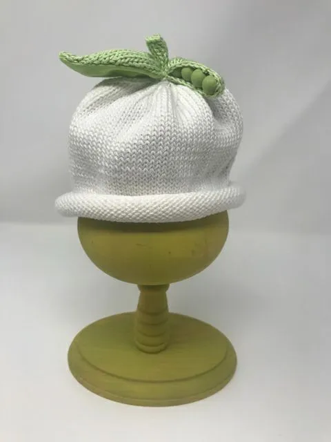0-3 M White Cotton Knit Sweet Pea Hat