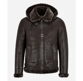 A PILOT Sheepskin Jacket Men's Hooded Shearling Fur B3 Bomber Jacket