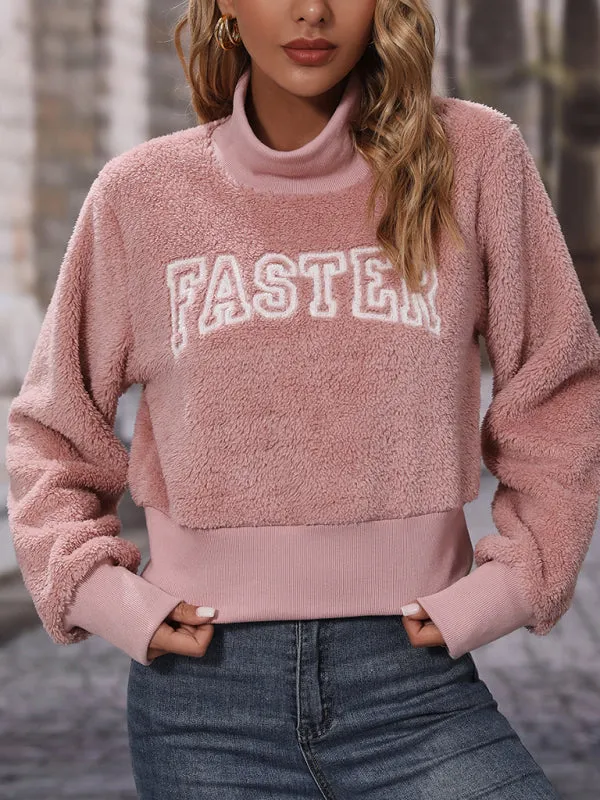 Alessandra Women's Round Neck Pullover Long Sleeve Letter Embroidered Ice Cream Pink Sweatshirt