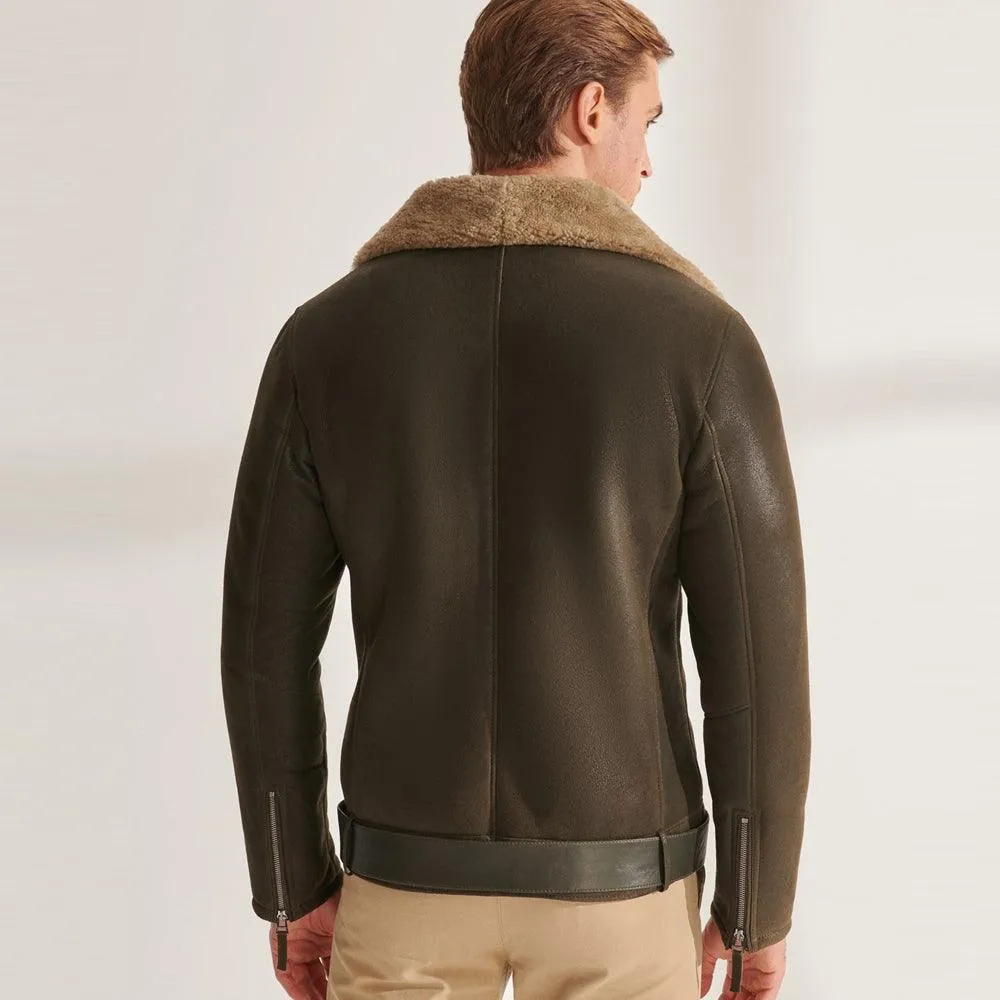 Army Green B3 Shearling Sheepskin Jacket