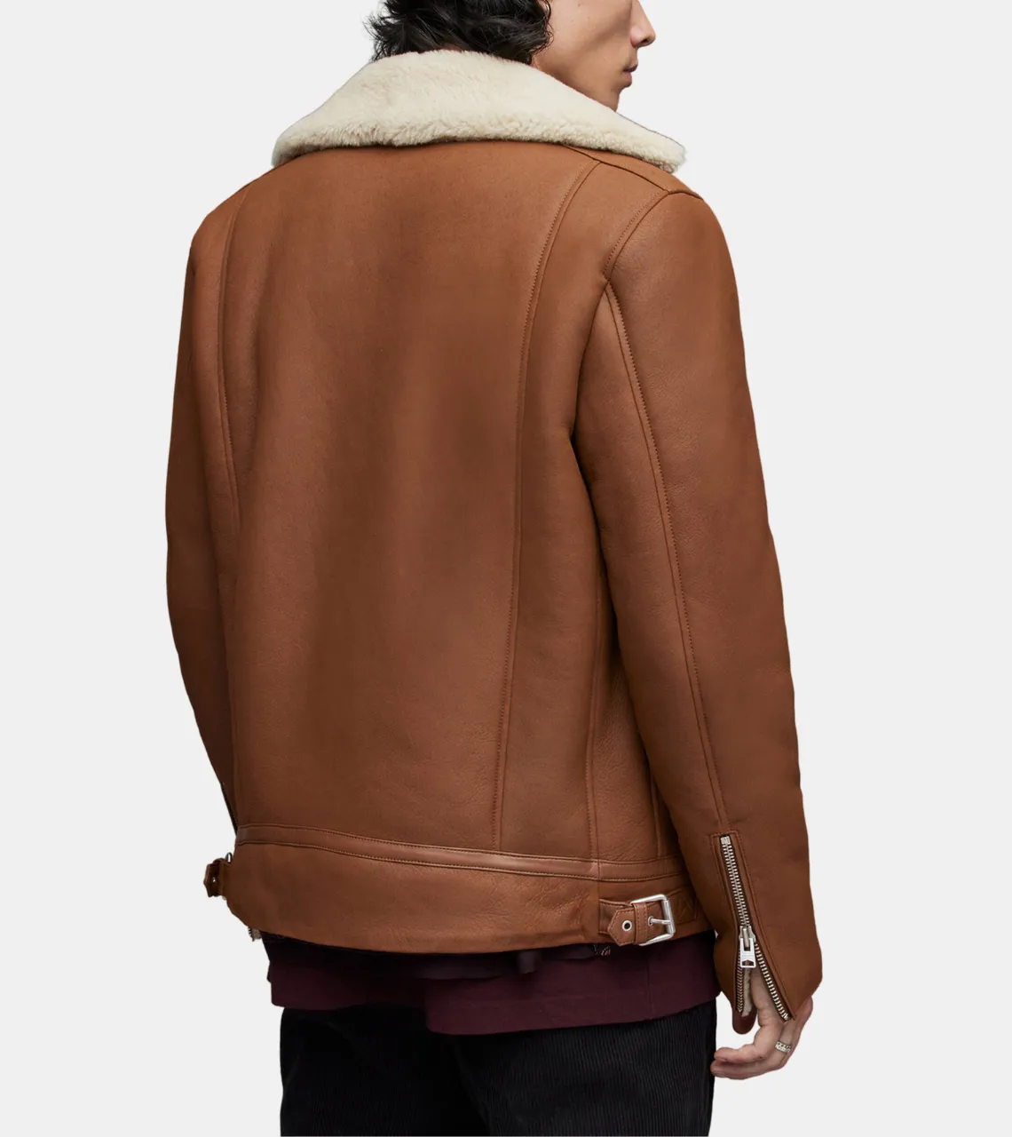 Averill Men's Brown Shearling Notched Collar Leather Jacket