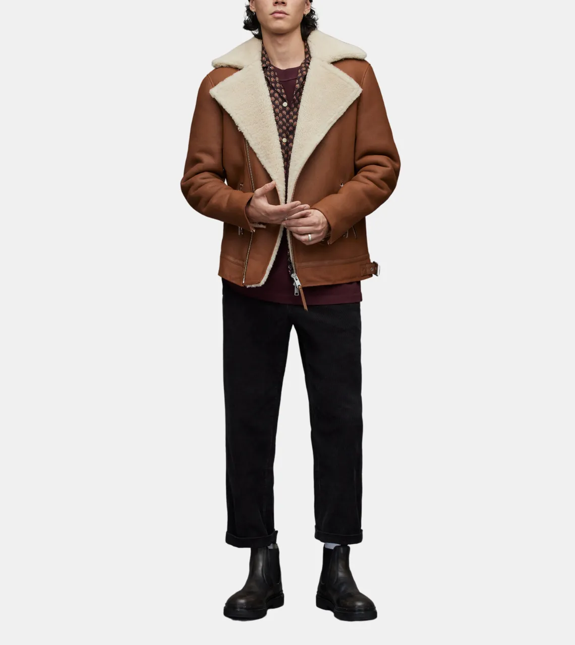 Averill Men's Brown Shearling Notched Collar Leather Jacket