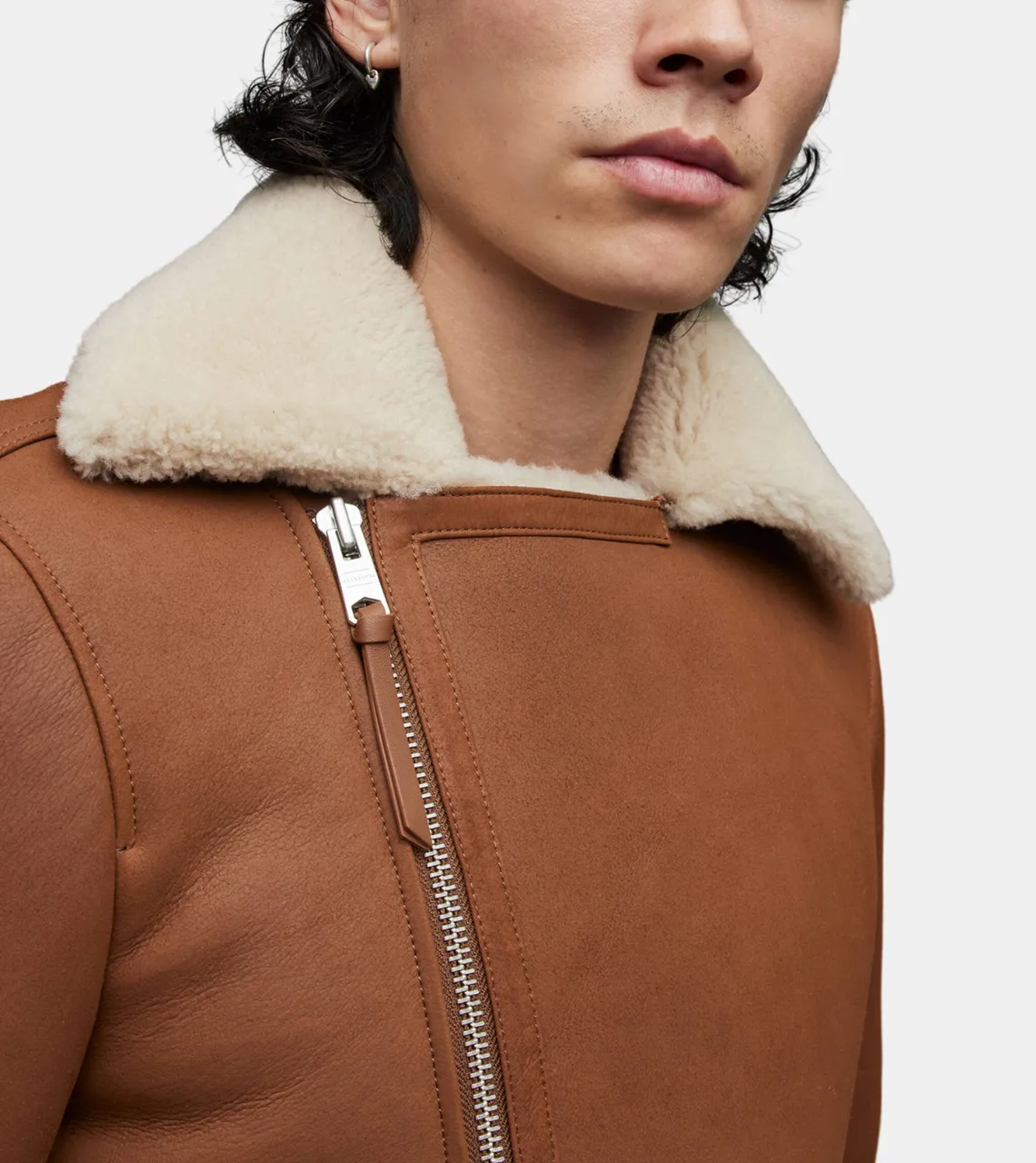 Averill Men's Brown Shearling Notched Collar Leather Jacket