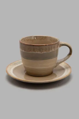 Beige Decal Tea Cup And Saucer