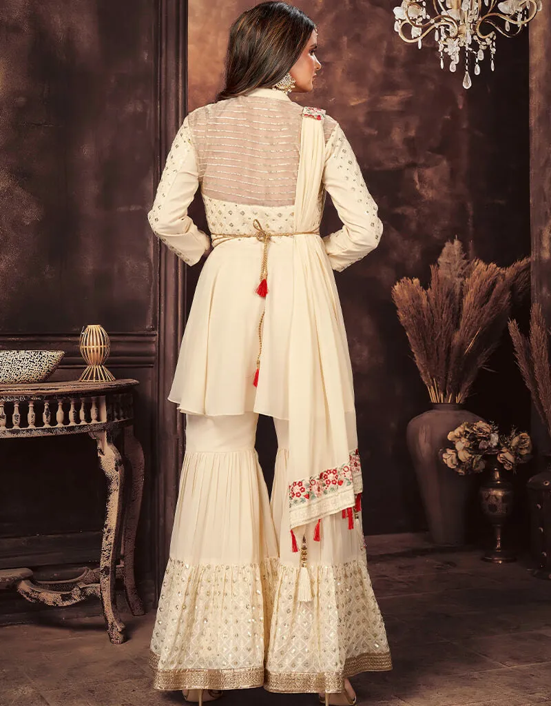 Beige Georgette Sharara Suit