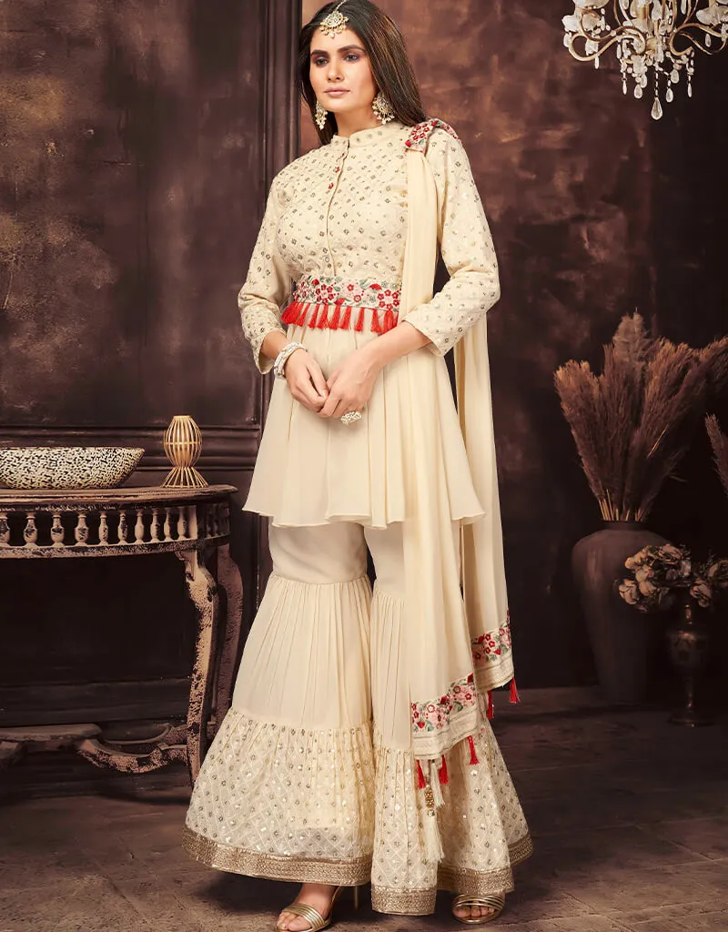 Beige Georgette Sharara Suit
