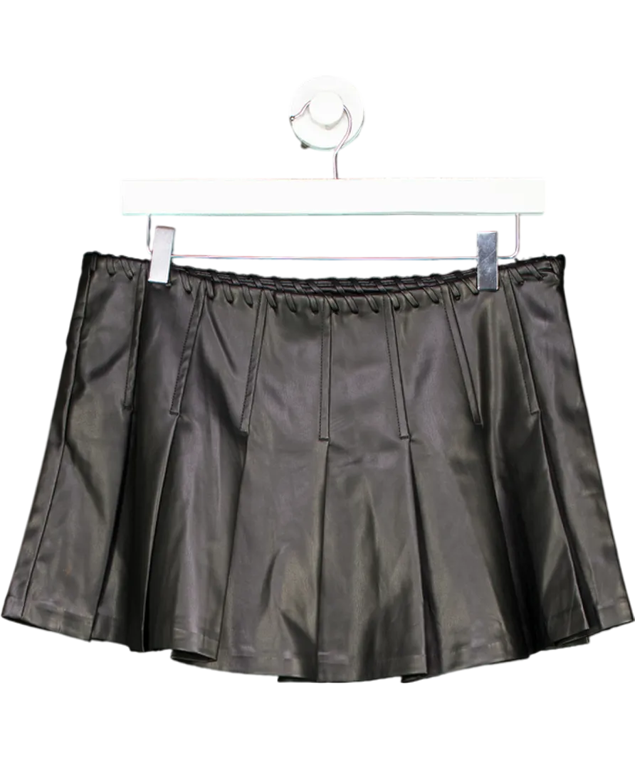 Bershka Black Pleated Faux Leather Mini Skirt UK S