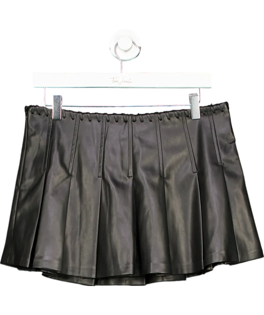 Bershka Black Pleated Faux Leather Mini Skirt UK S