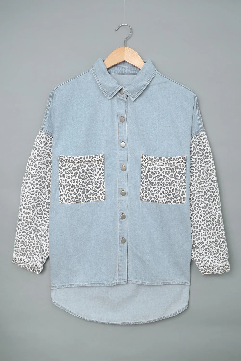 Black Contrast Leopard Denim Jacket