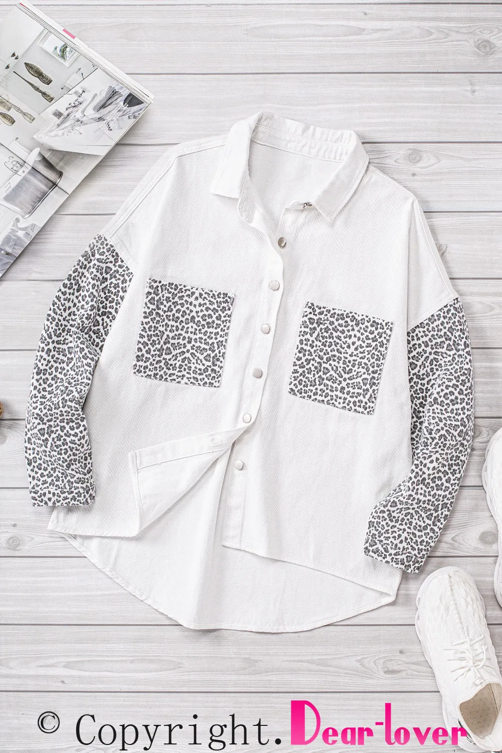 Black Contrast Leopard Denim Jacket