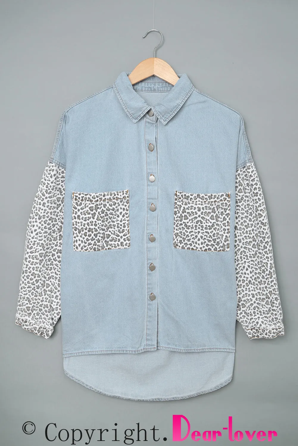 Black Contrast Leopard Denim Jacket