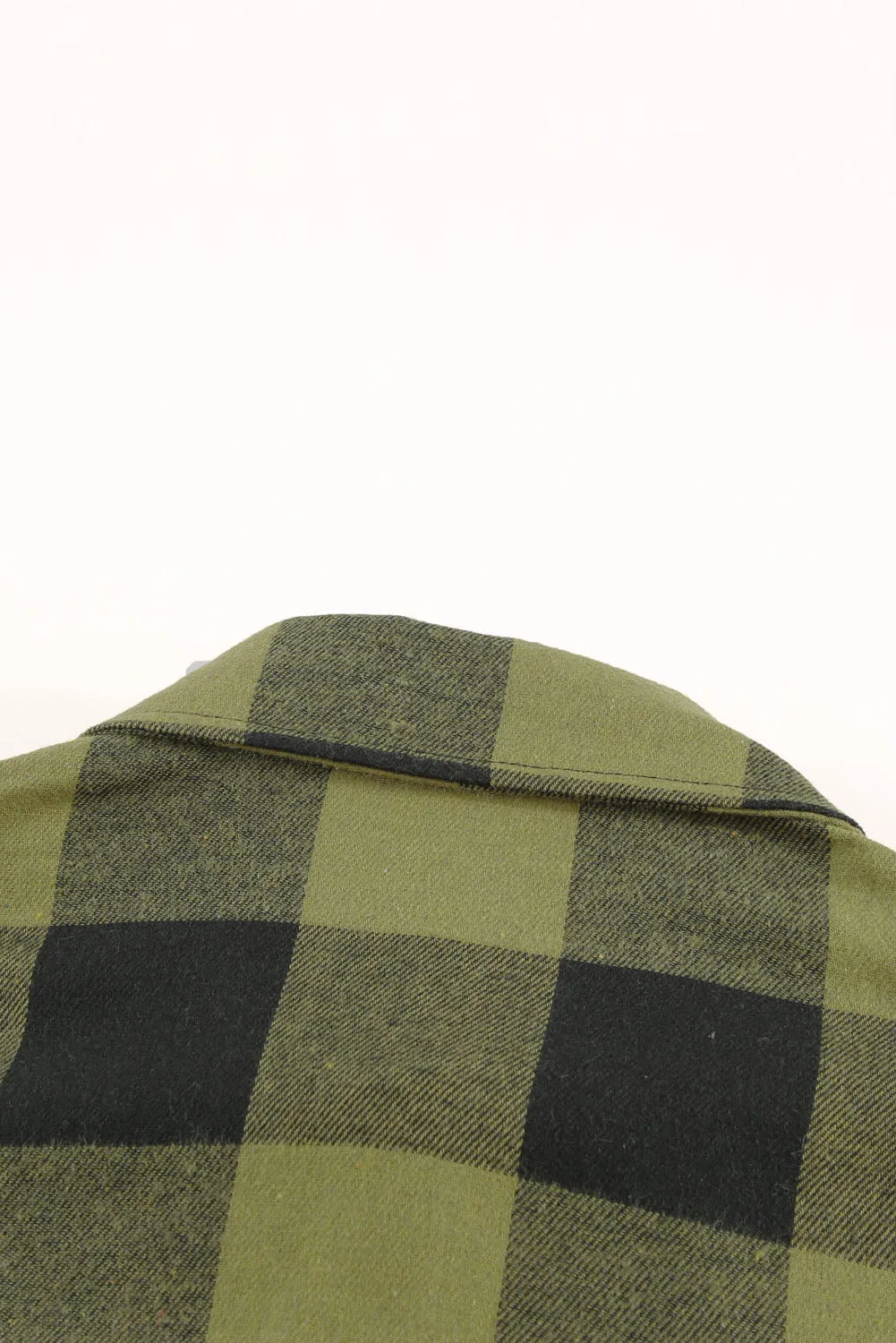 Black Turn-down Collar Plaid Shirt Coat