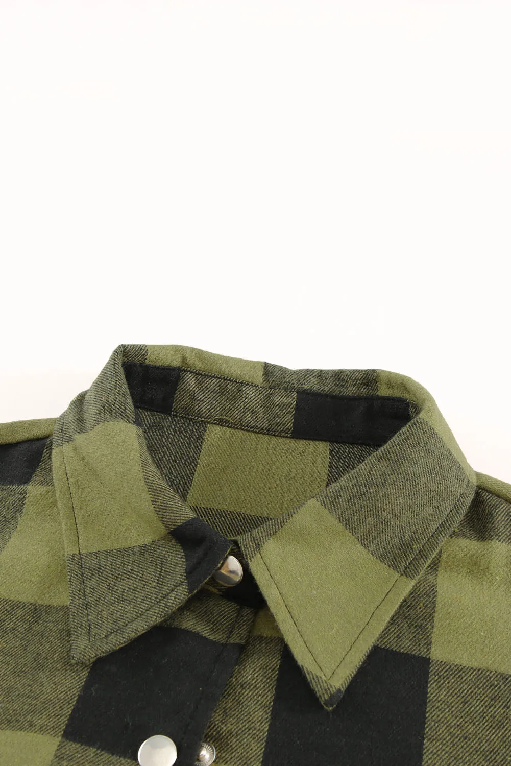 Black Turn-down Collar Plaid Shirt Coat