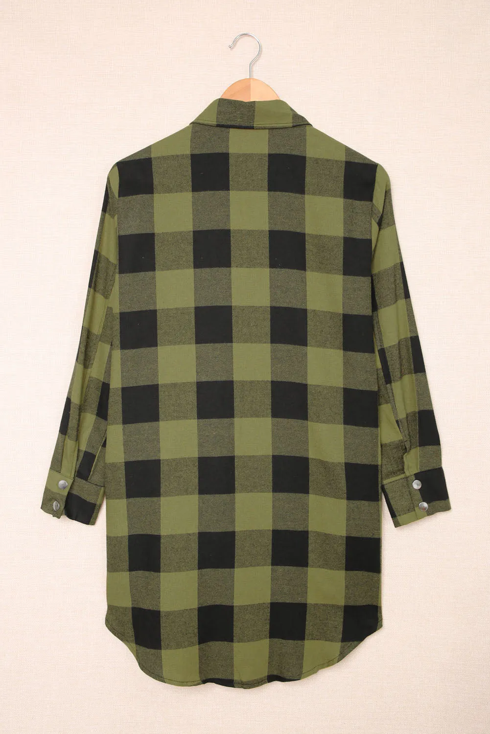Black Turn-down Collar Plaid Shirt Coat