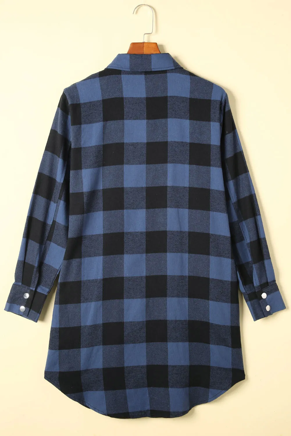 Black Turn-down Collar Plaid Shirt Coat