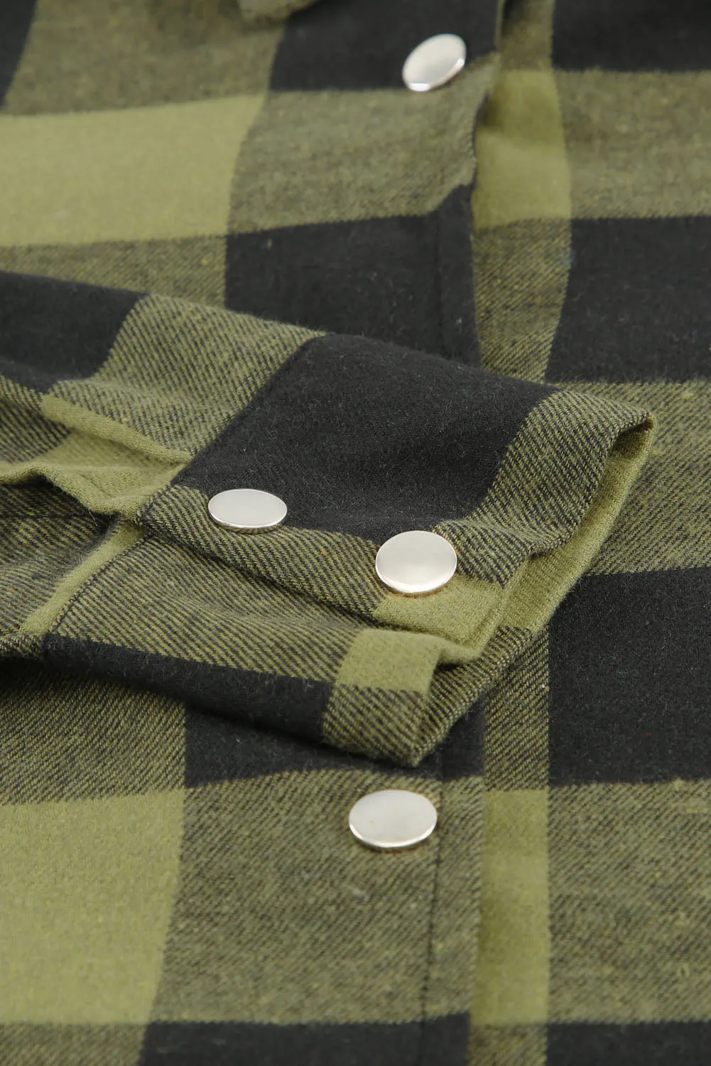 Black Turn-down Collar Plaid Shirt Coat