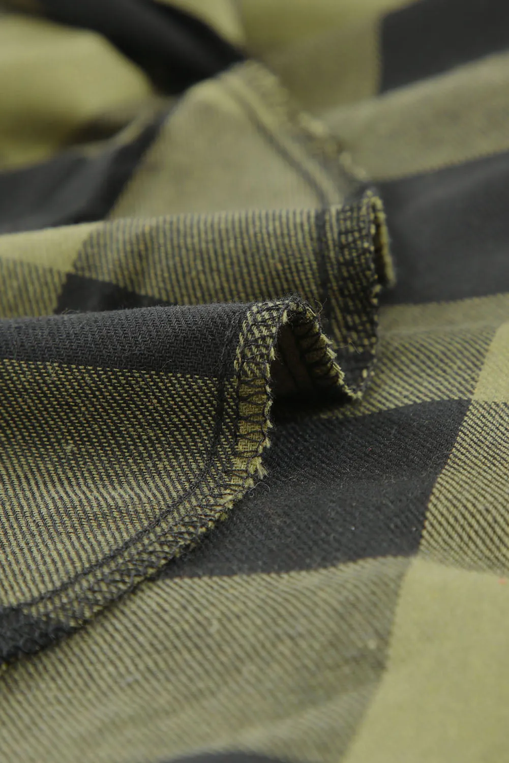 Black Turn-down Collar Plaid Shirt Coat