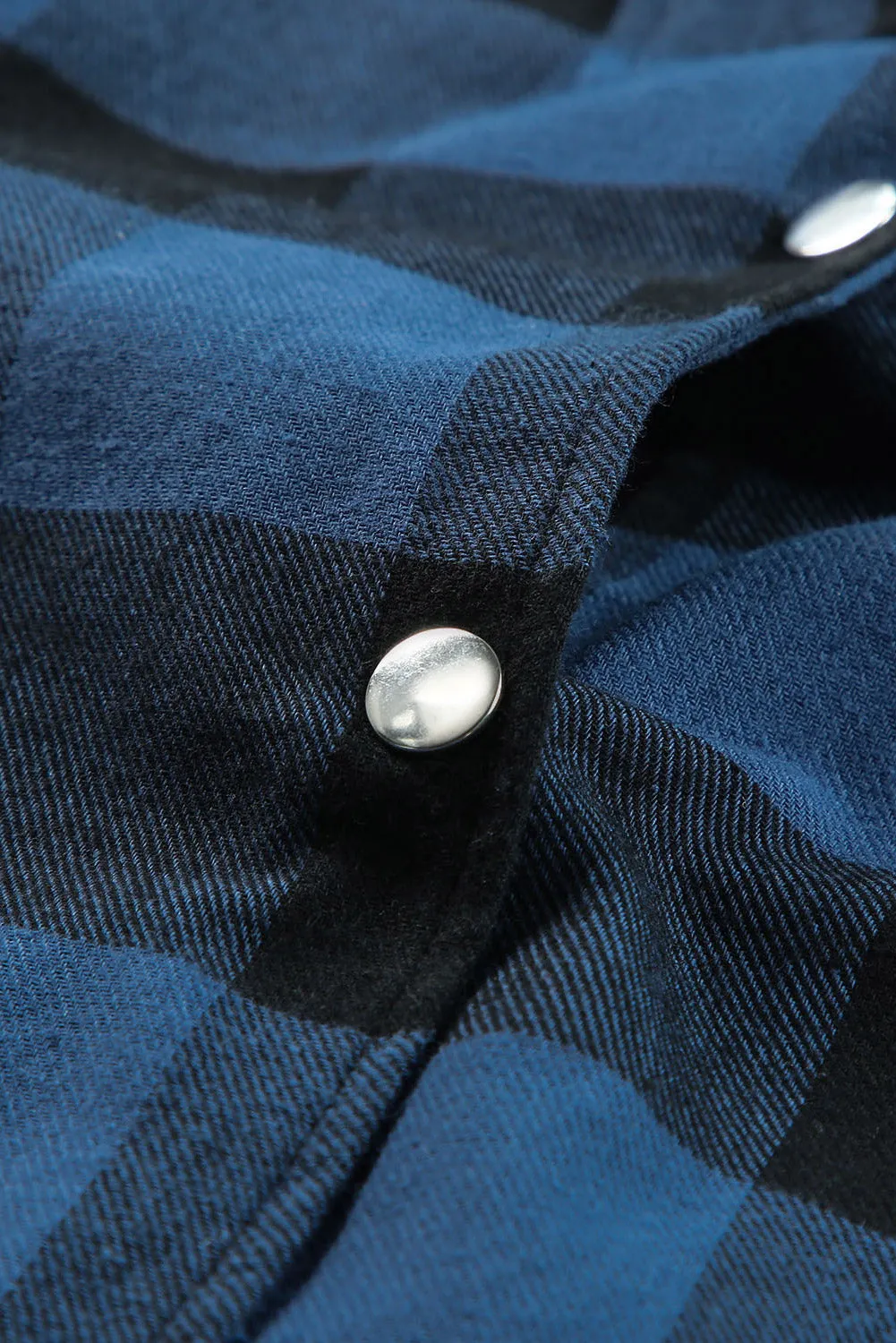 Black Turn-down Collar Plaid Shirt Coat