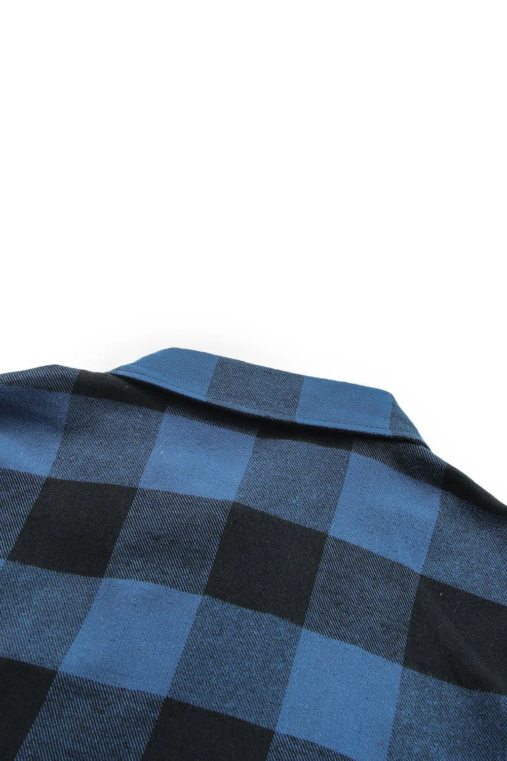 Black Turn-down Collar Plaid Shirt Coat