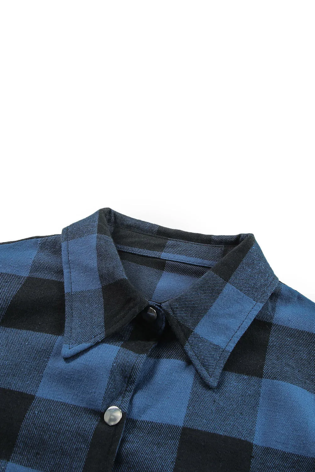 Black Turn-down Collar Plaid Shirt Coat