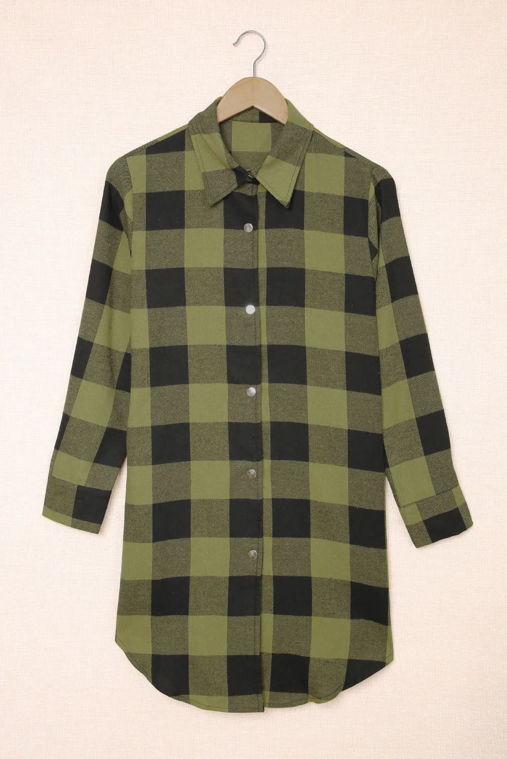 Black Turn-down Collar Plaid Shirt Coat