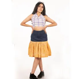Blue Denim Skirt - Double Trouble Denim Skirt | Upcycled Fashion