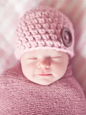 Bubblegum pink button beanie baby hat