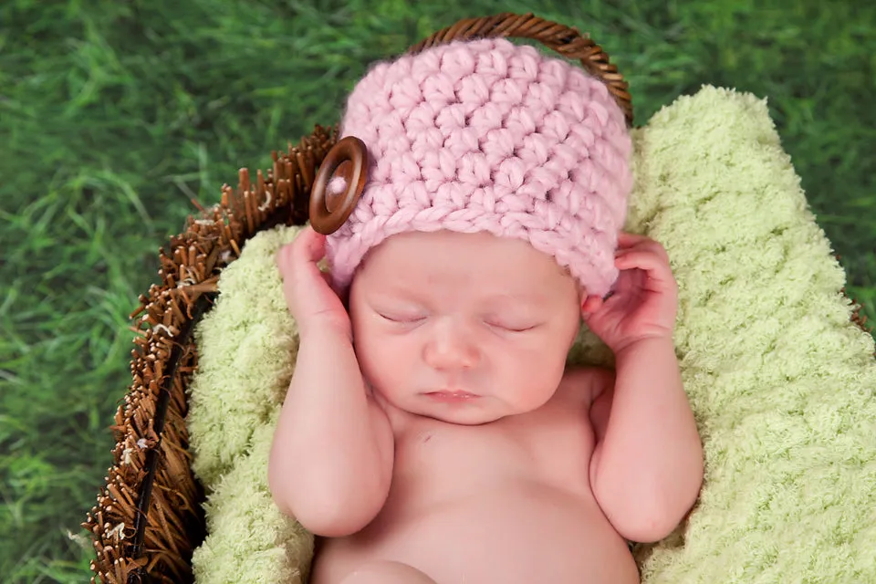 Bubblegum pink button beanie baby hat