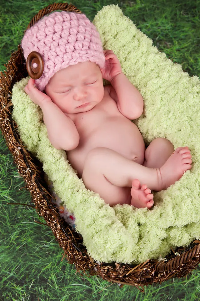 Bubblegum pink button beanie baby hat