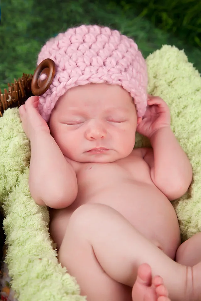 Bubblegum pink button beanie baby hat