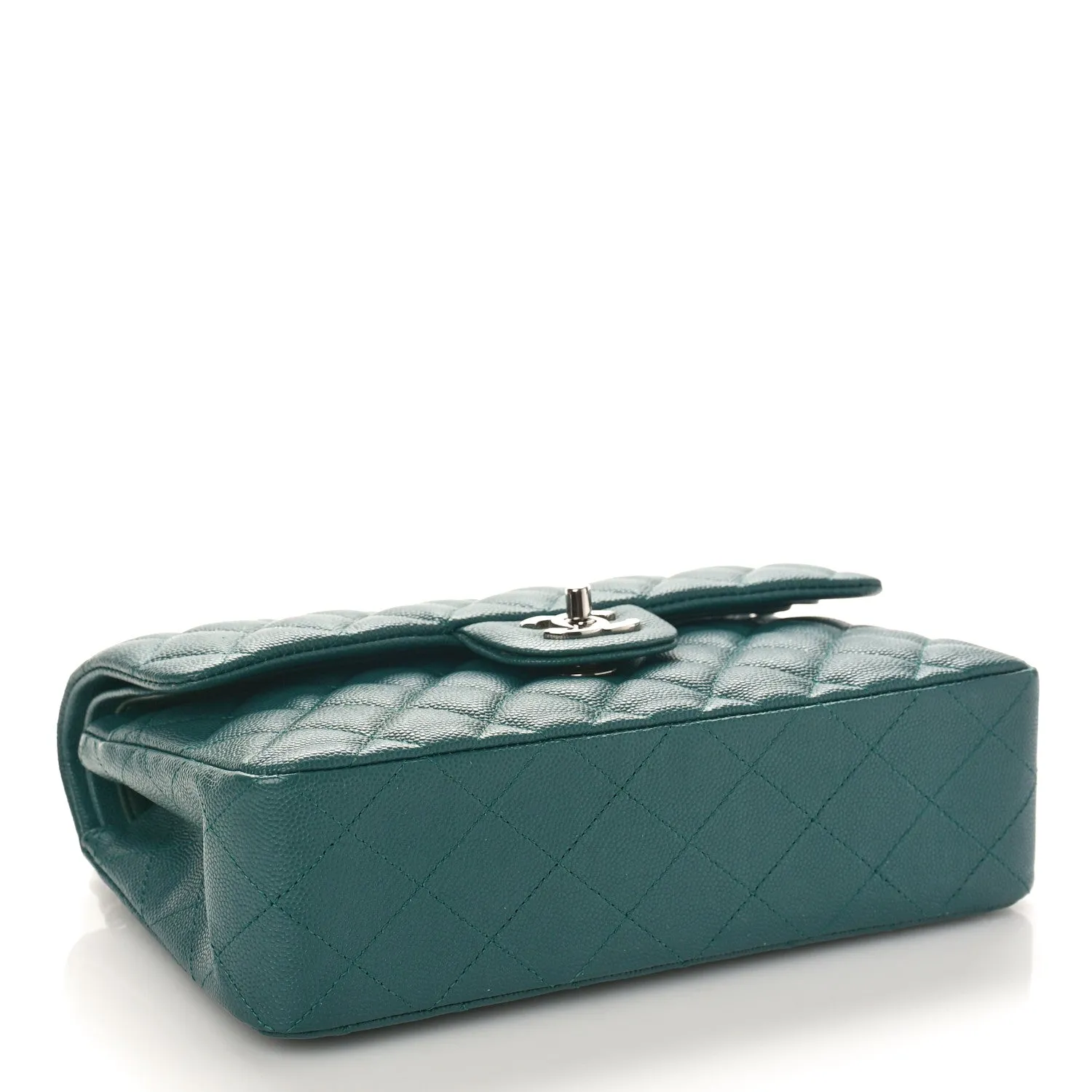 Caviar Quilted Small Double Flap Green