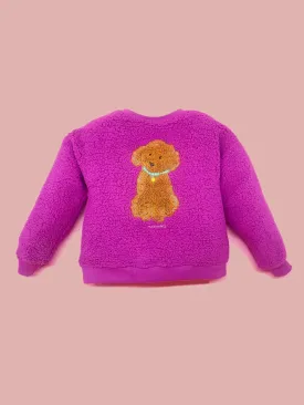 Cherry Crumble Magenta Solid Sherpa Full Sleeves Round Neck Casual Wear Easy Fit Applique With Embroidery Winter Sweatshirt For Boys & Girls