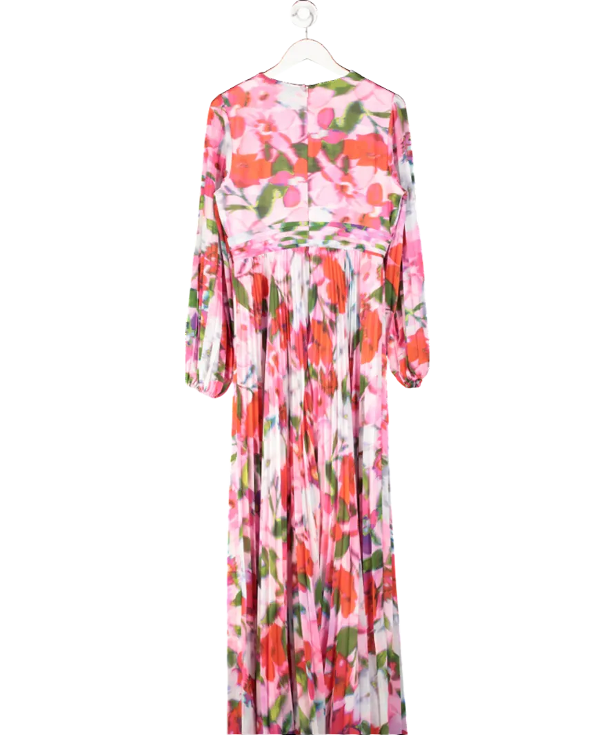 Coast Pink Chiffon Pleated Floral Printed Dress UK 12