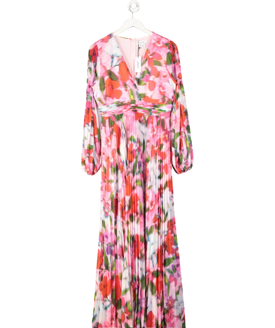 Coast Pink Chiffon Pleated Floral Printed Dress UK 12