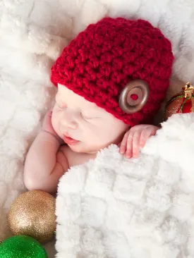 Cranberry red button beanie baby hat