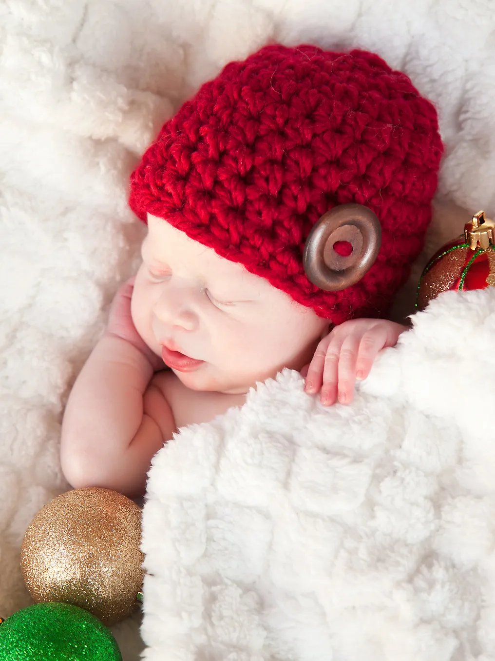 Cranberry red button beanie baby hat