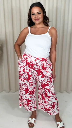 CurveWow Woven Wide Leg Trouser Red Floral
