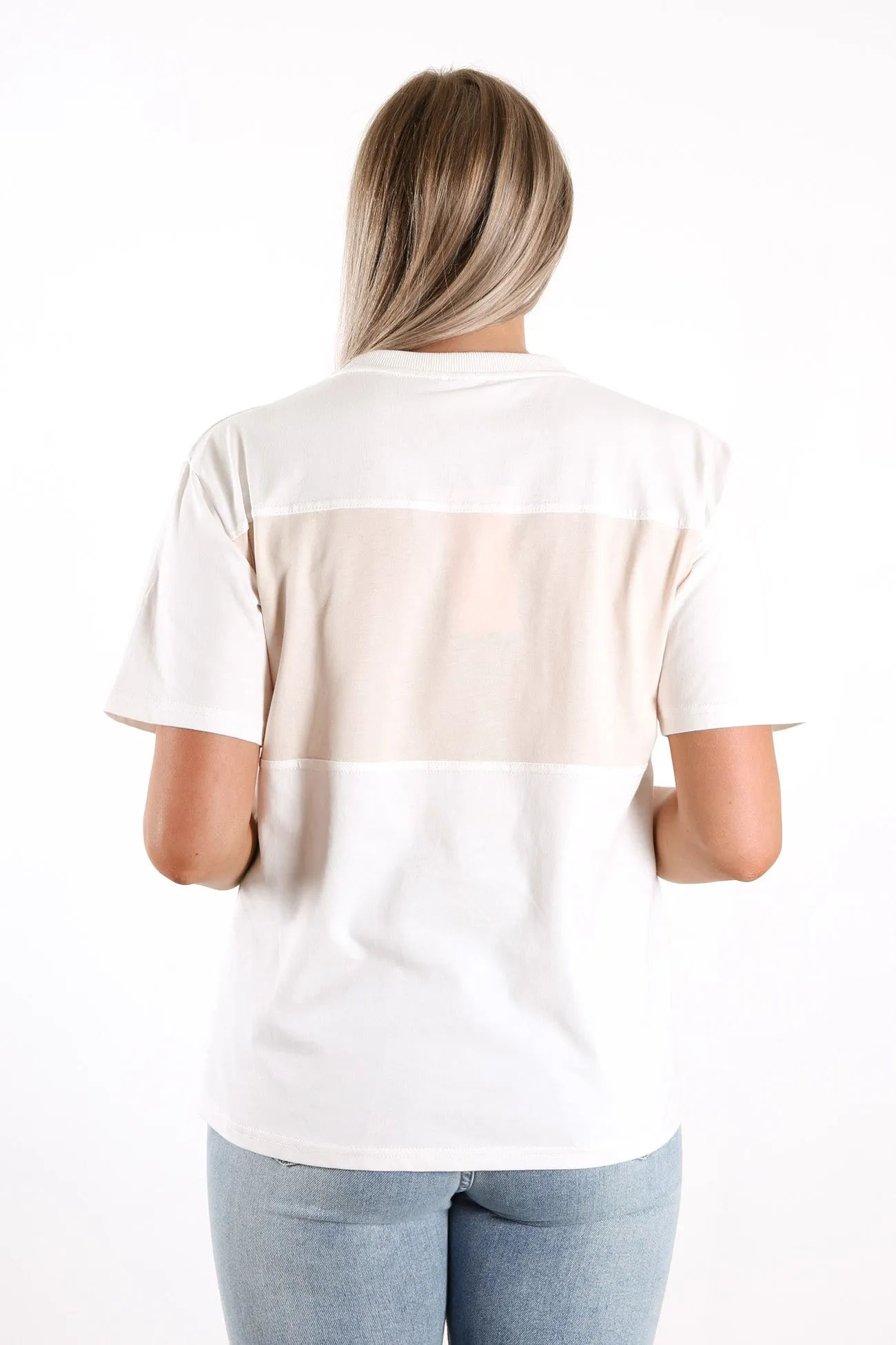 Dual Embroidered Tee White Beige