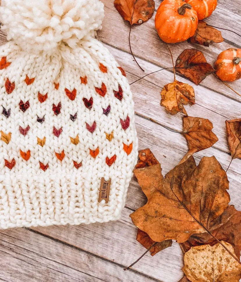 Easy Knitting Pattern Adult Knit Hat Beanie Fair Isle Knitting // Retro Rainbow Hearts