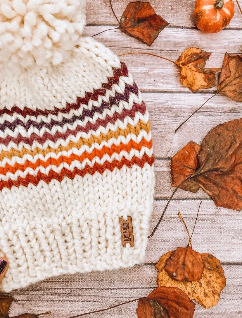 Easy Knitting Pattern Adult Knit Hat Beanie Striped // Retro Rainbow Stripes