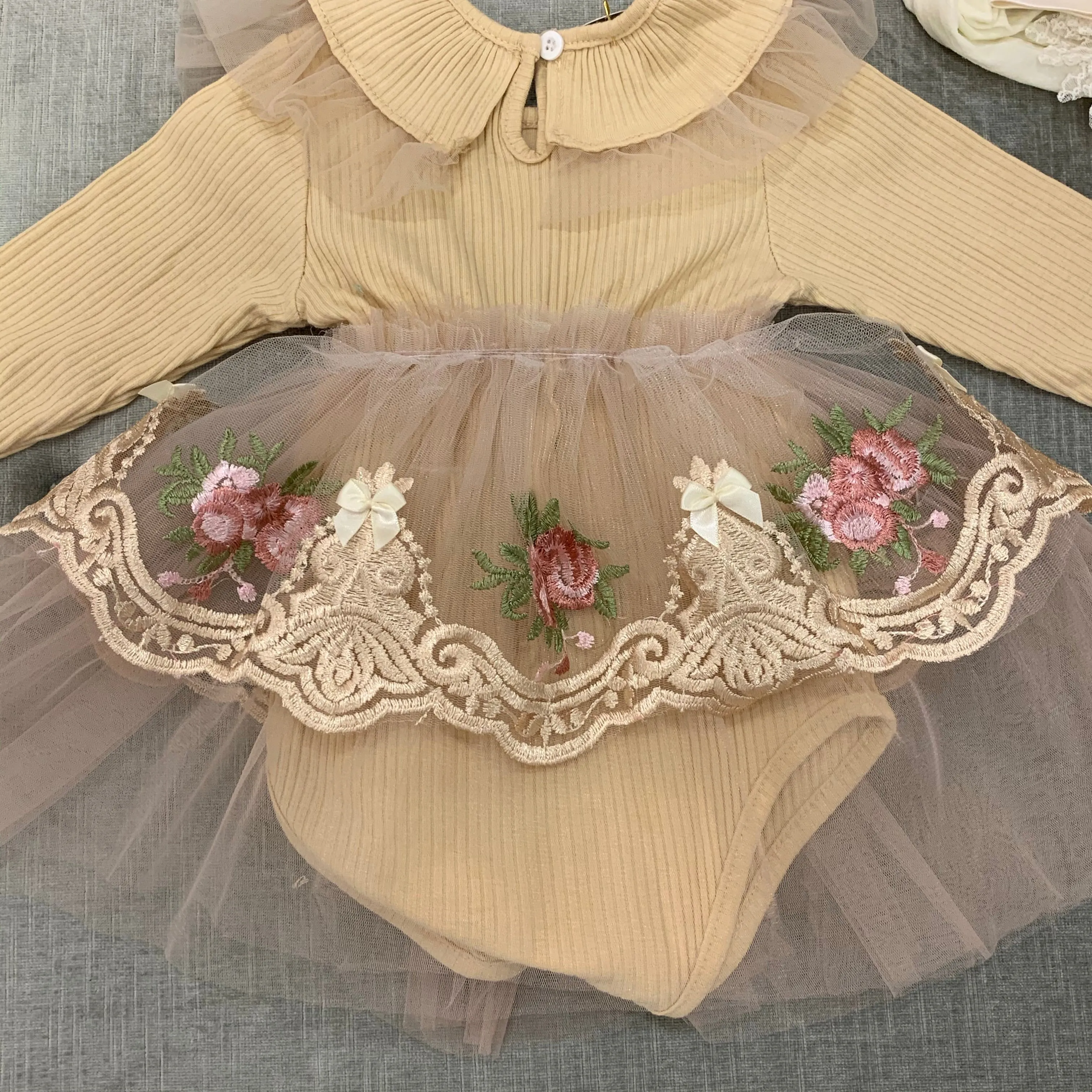 Embroidered Beige Onesie