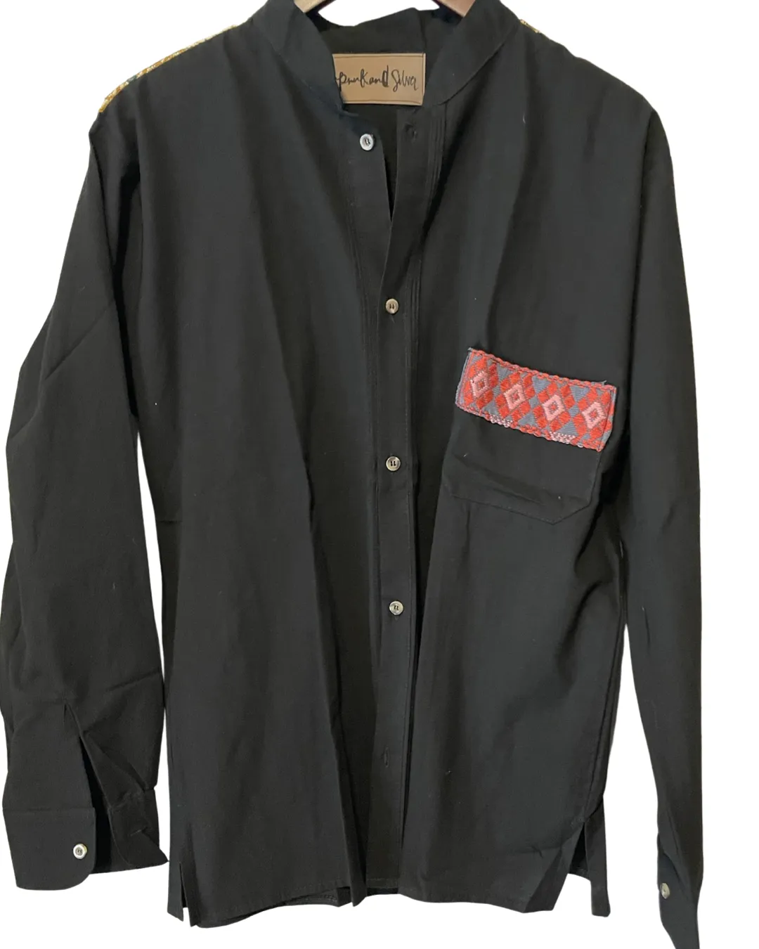 Embroidered hamsa Utility Shirt or Shacket (Black)