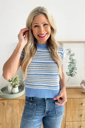 Eyelet Stripe Short Sleeve Sweater