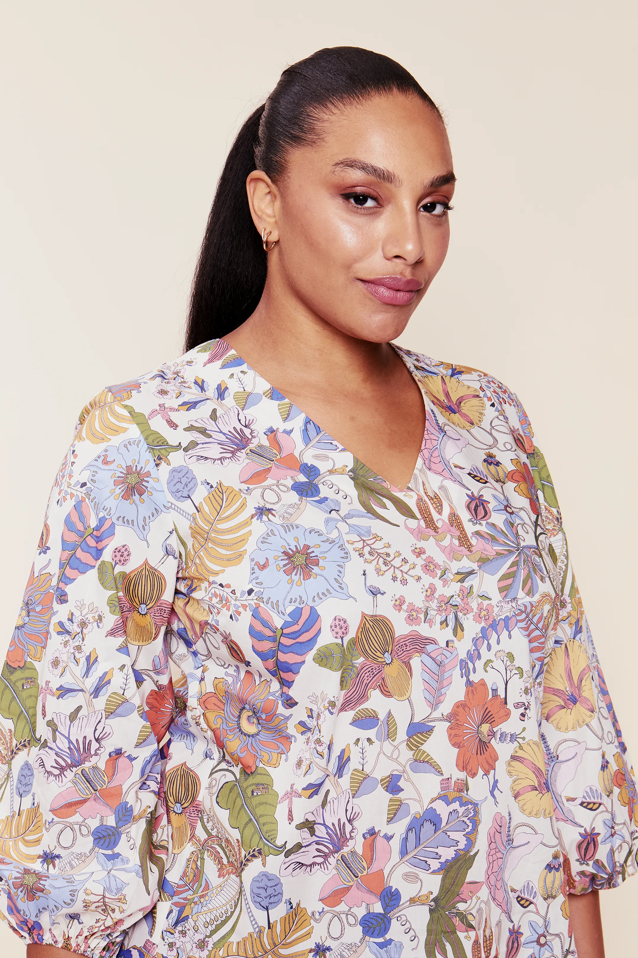 Fantasy Garden Print Cotton Blouse