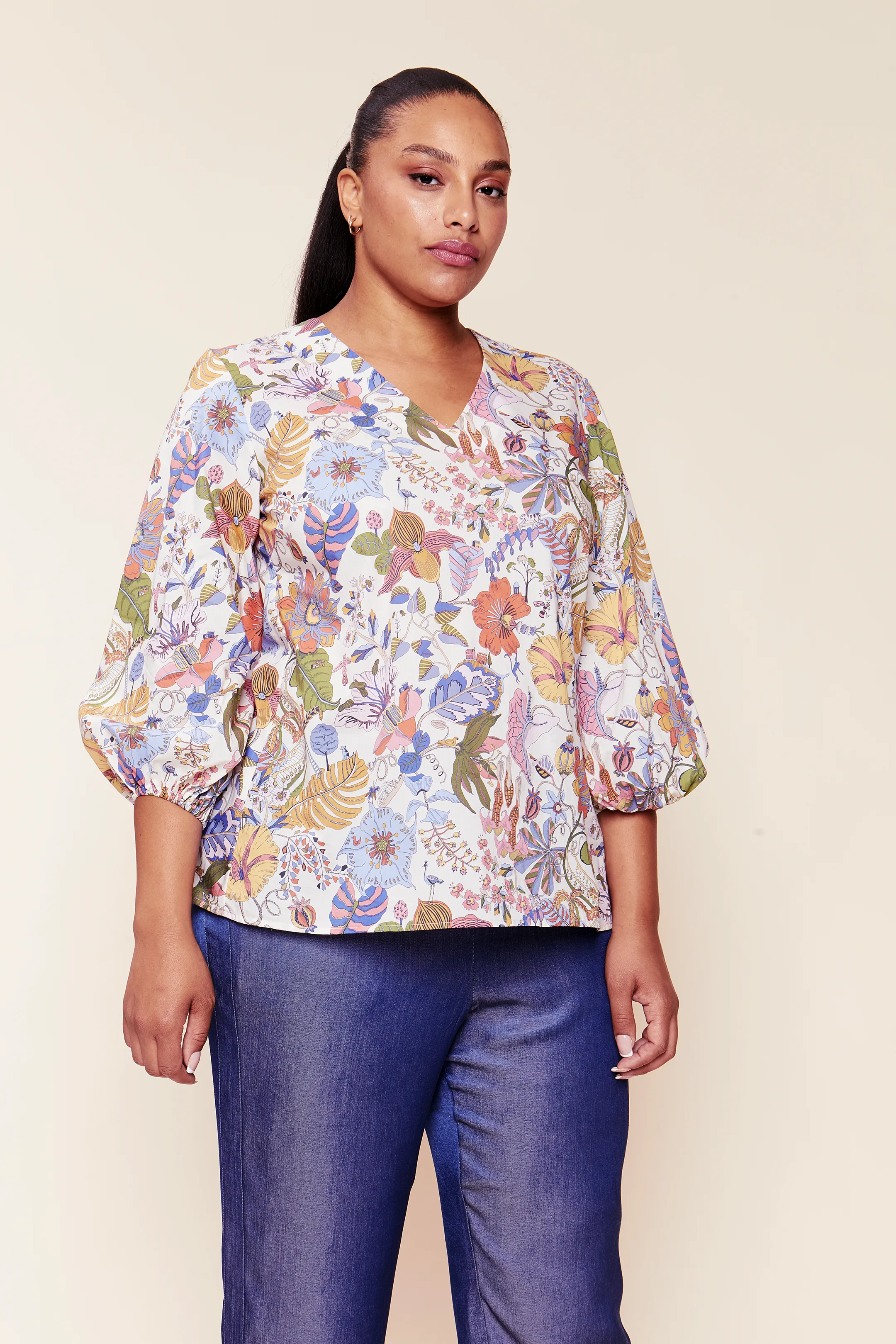 Fantasy Garden Print Cotton Blouse