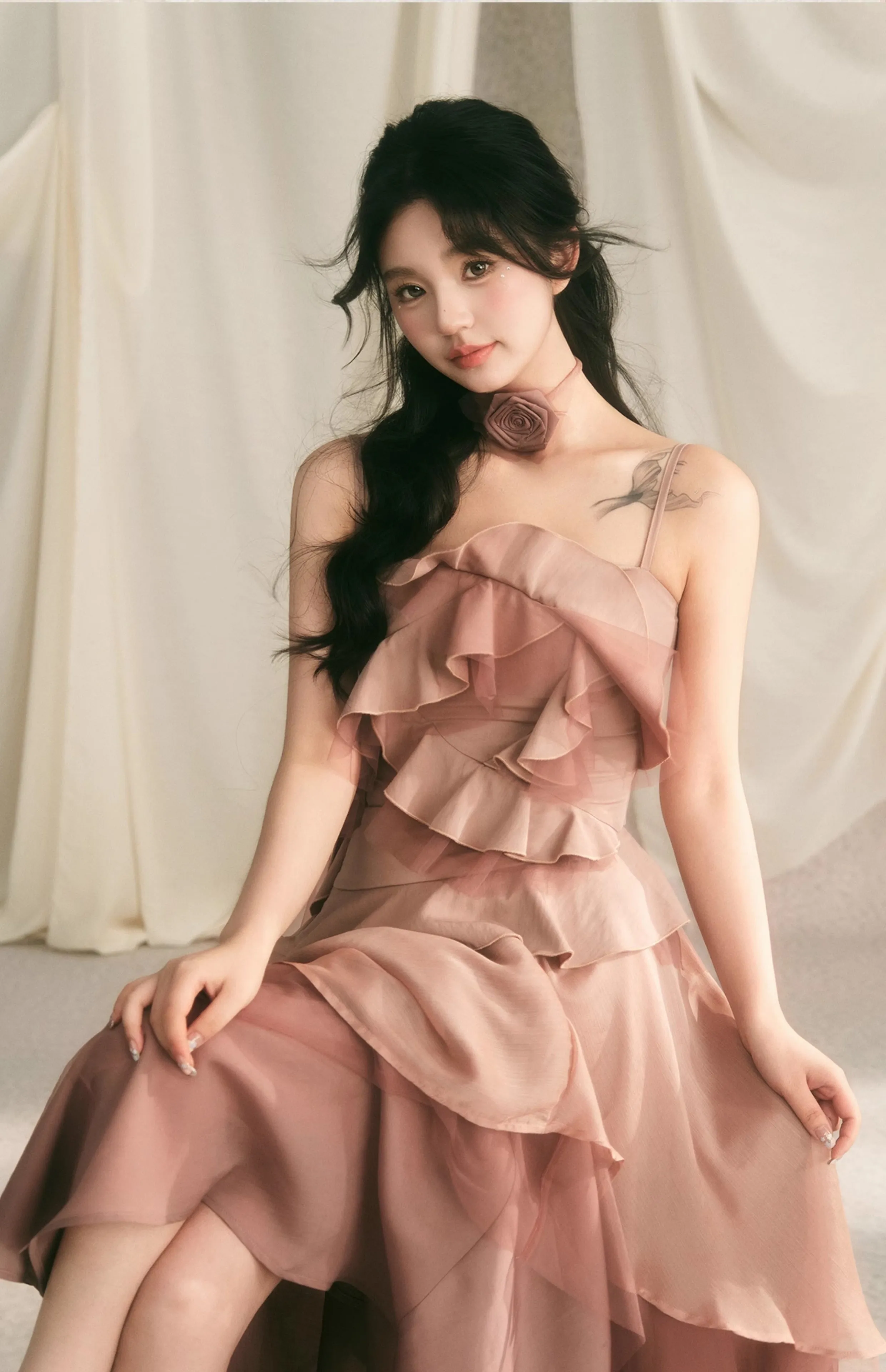 Frilled layered camisole & layered long skirt BBB0051