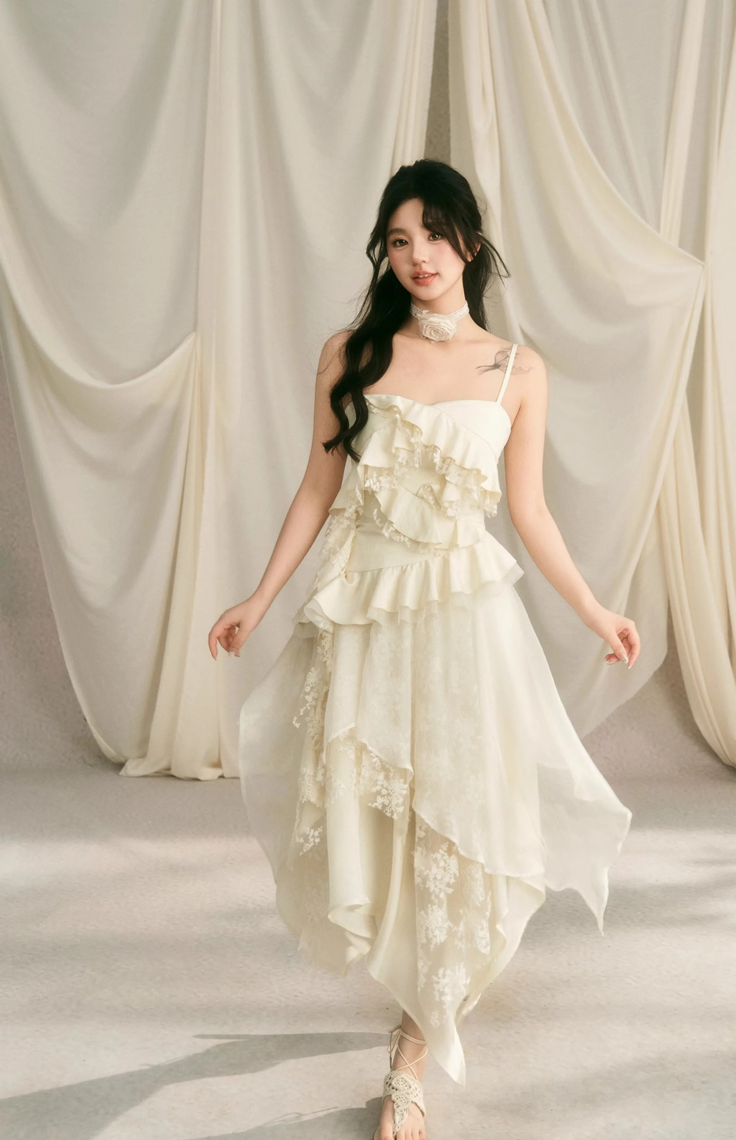 Frilled layered camisole & layered long skirt BBB0051