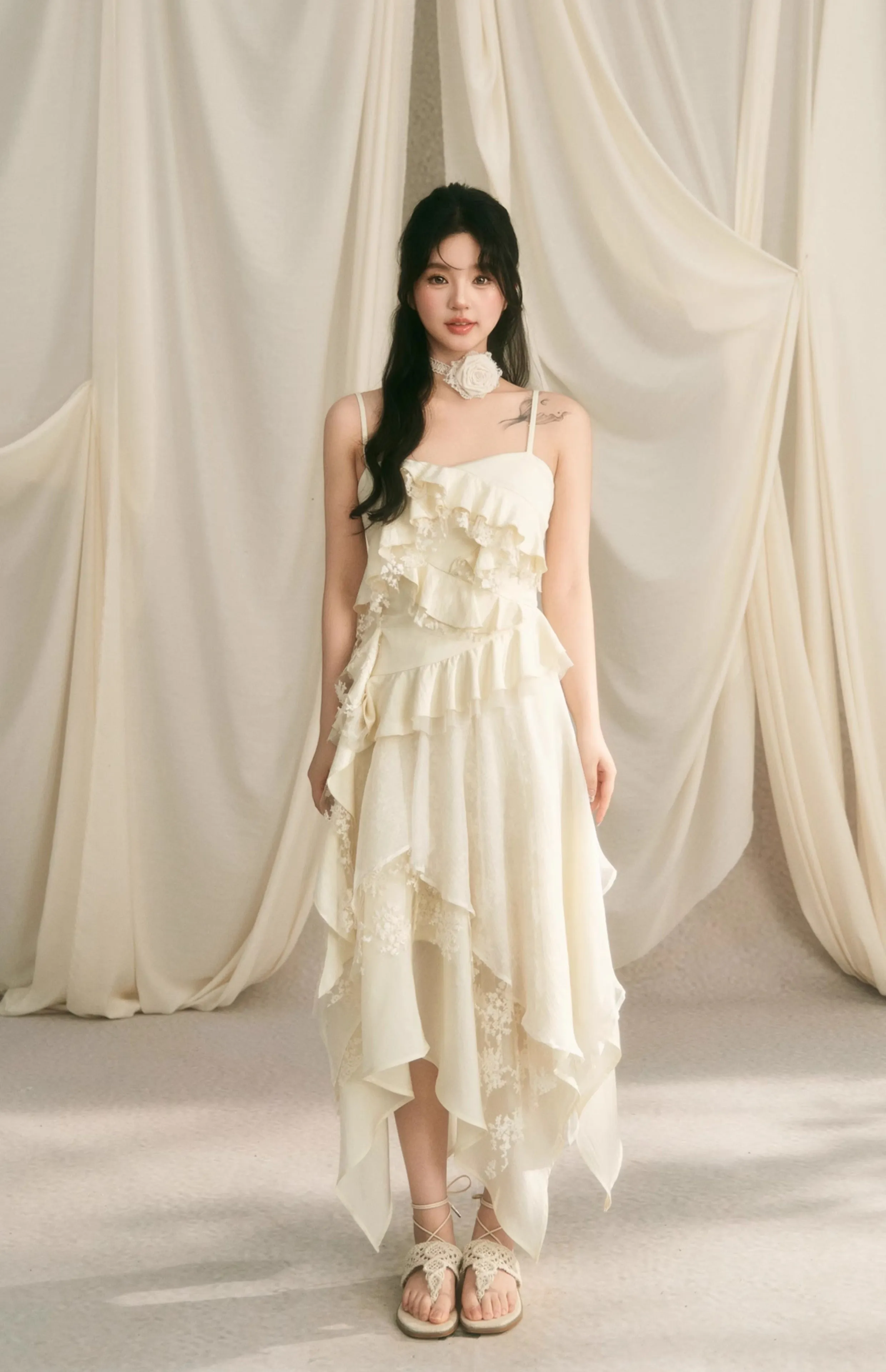 Frilled layered camisole & layered long skirt BBB0051