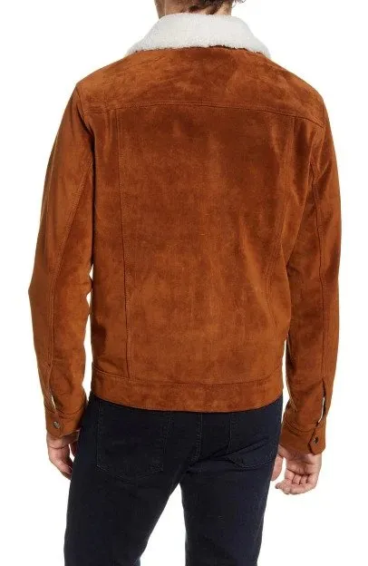 Genuine Shearling Collar Suede Trucker Jacket