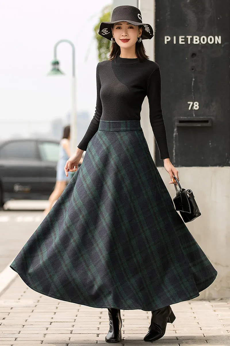 Handmade Classic Plaid Wool Maxi Skirt – Timeless Winter Elegance 2836#